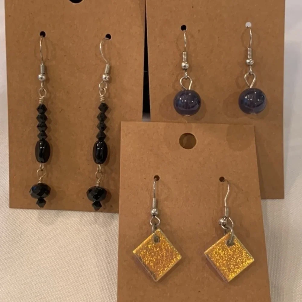 💐5/25 3 pair lot bundle glass ball dangle drop foil glass faceted stone